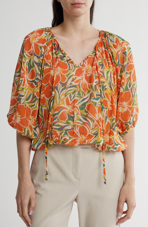 Renee C Floral Top In Orange