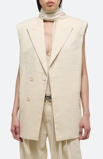 Helmut Lang Sleeveless Linen Blend Car Blazer In Summer Sand - 1yz