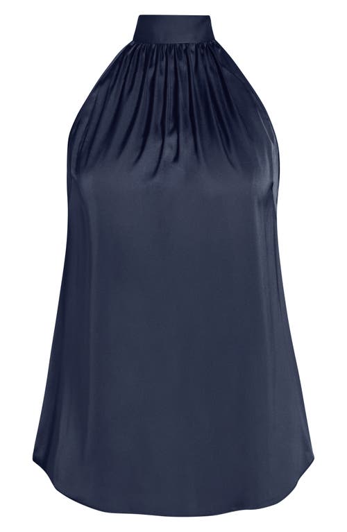 City Chic Shine Sleeveless Satin Top In Navy