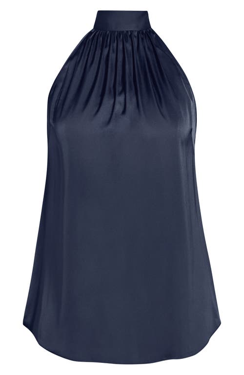 Shop City Chic Shine Sleeveless Satin Top In Navy