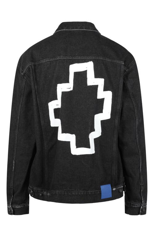 Shop Marcelo Burlon County Of Milan Marcelo Burlon Slim Fit Tempera Cross Stone Denim Jacket In Black