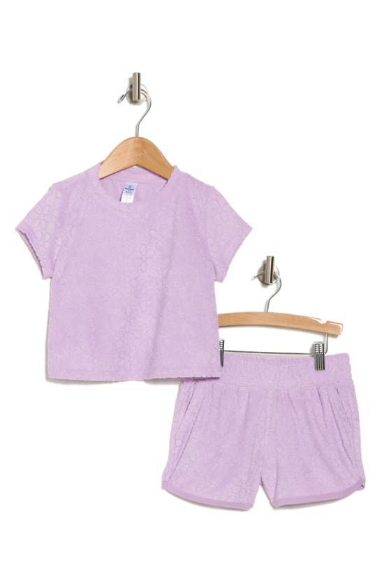 Shop 90 Degree By Reflex Kids' Terry Cloth Crop Top & Shorts Set In Delicate Daisy Lilac Breeze