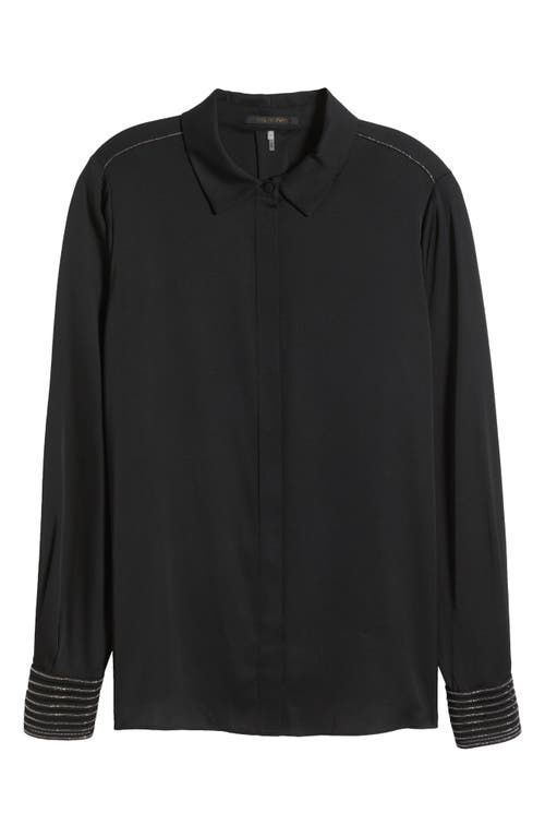 Shop Kobi Halperin Bead Detail Stretch Silk Georgette Button-up Shirt In Black