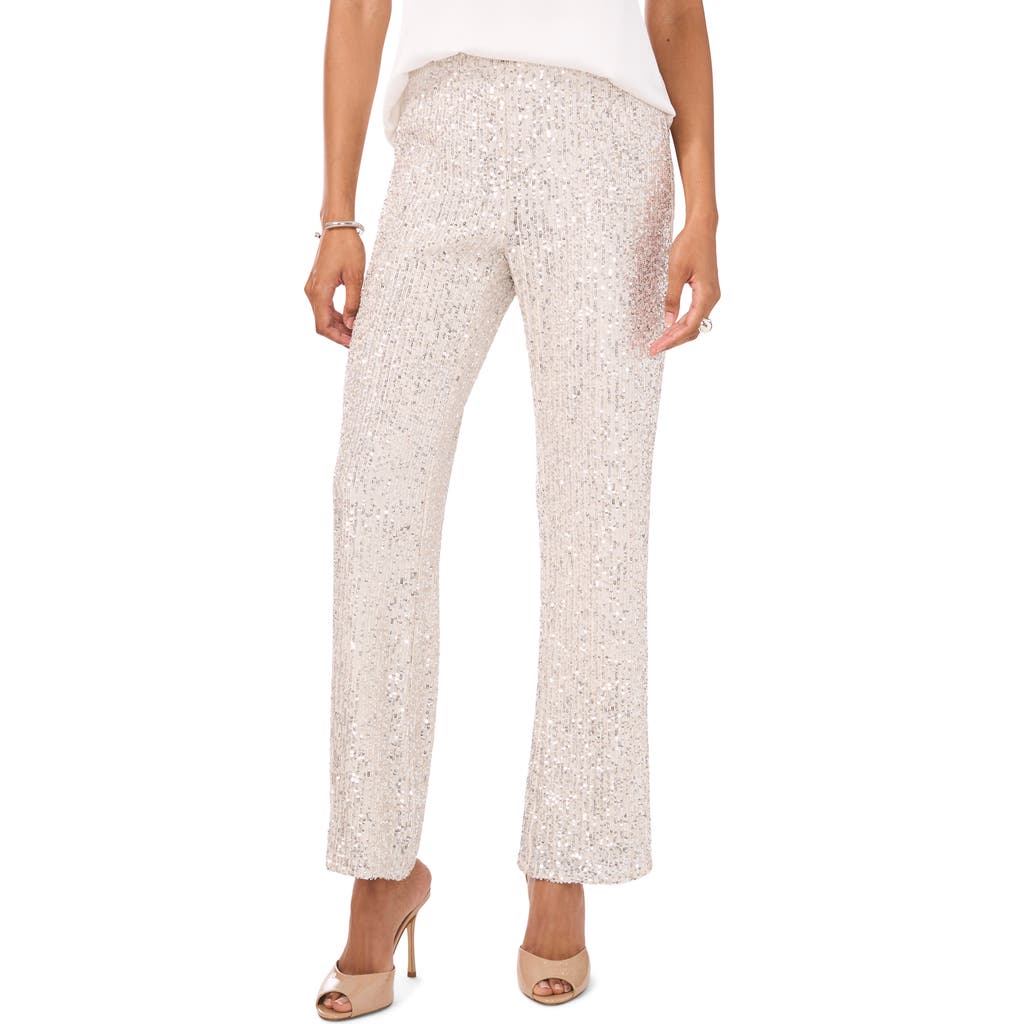 Shop Vince Camuto Sequin Flare Leg Pants In Silver