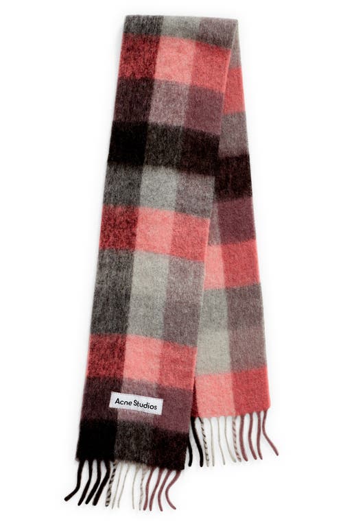 Shop Acne Studios Vally Plaid Alpaca, Wool & Mohair Blend Scarf In Mauve/bright Pink/anthracite