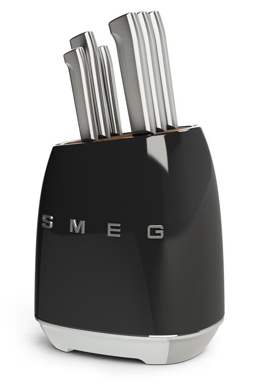 Smeg Stainless Steel 6-piece Knife Block Set In Burgundy
