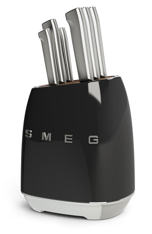 Smeg Stainless Steel 6-piece Knife Block Set In Black