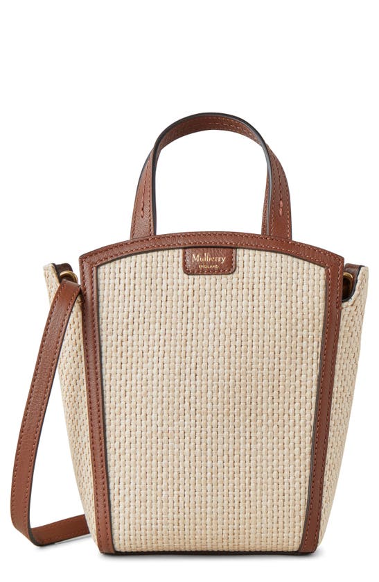 Shop Mulberry Mini Clovelly Raffia Tote In Ecru-bright Oak