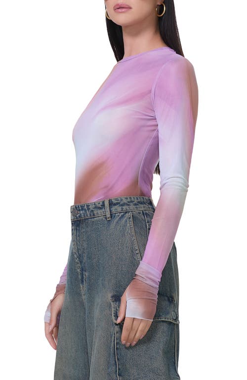 Shop Afrm Kaylee Print Mesh Top In Lilac Watercolor