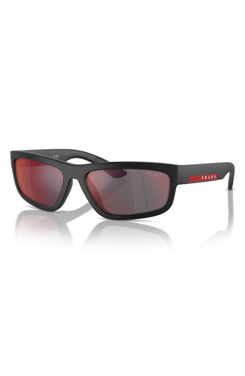 Prada Linea Rossa 59mm Rectangular Sunglasses In Black Rubber