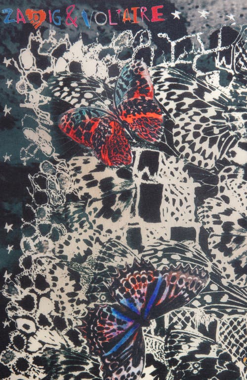 Shop Zadig & Voltaire Blondie Butterfly Print Silk Scarf In Ink