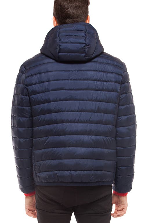 Rokka&rolla Lightweight Quilted Hooded Puffer Jacket In Night Sky/bright White/red