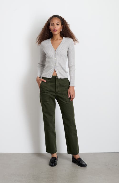 Shop Alex Mill Neil Herringbone High Waist Straight Leg Utility Pants In Military Olive