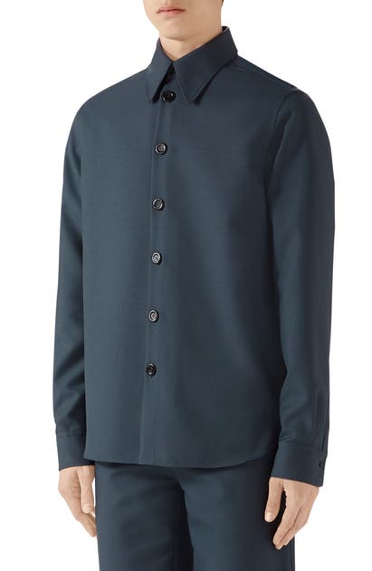 Click to view more detailed imagery on our partner's website Gucci Men's Military Drill Sport Shirt In Iron Blue