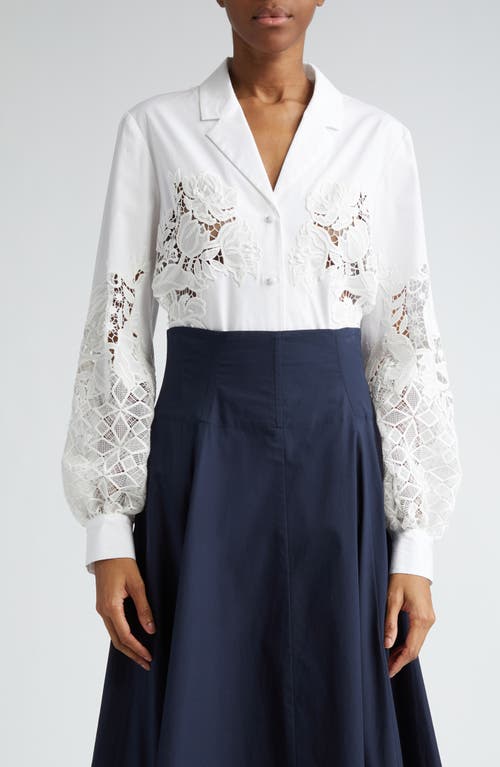 Lela Rose Lace Embellished Button-Up Shirt Ivory at Nordstrom,