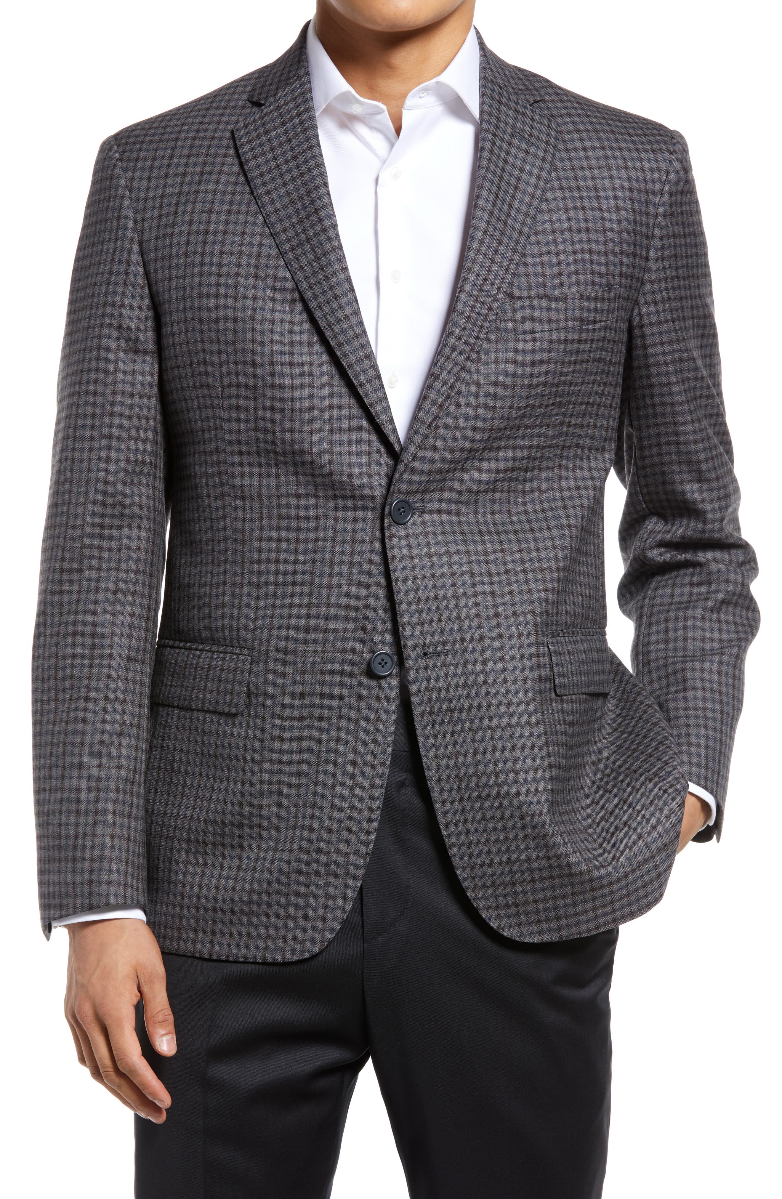 JB Britches Check Wool Sport Coat in Dark Taupe at Nordstrom