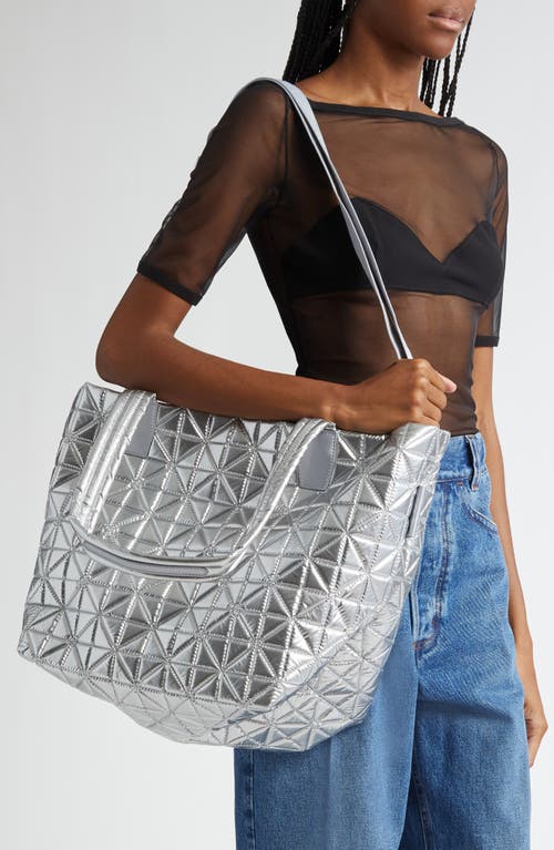 Veecollective Medium Vee Quilted Recycled Nylon Tote In Chrome Metallic