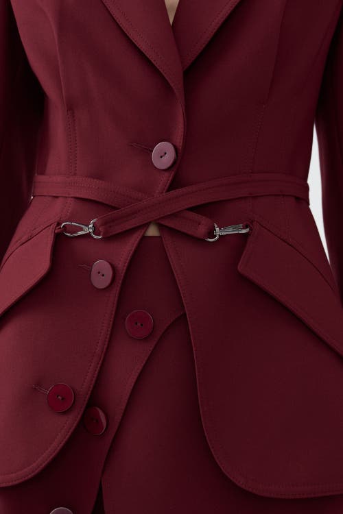 Shop Nocturne Belted Blazer Jacket In Burgundy