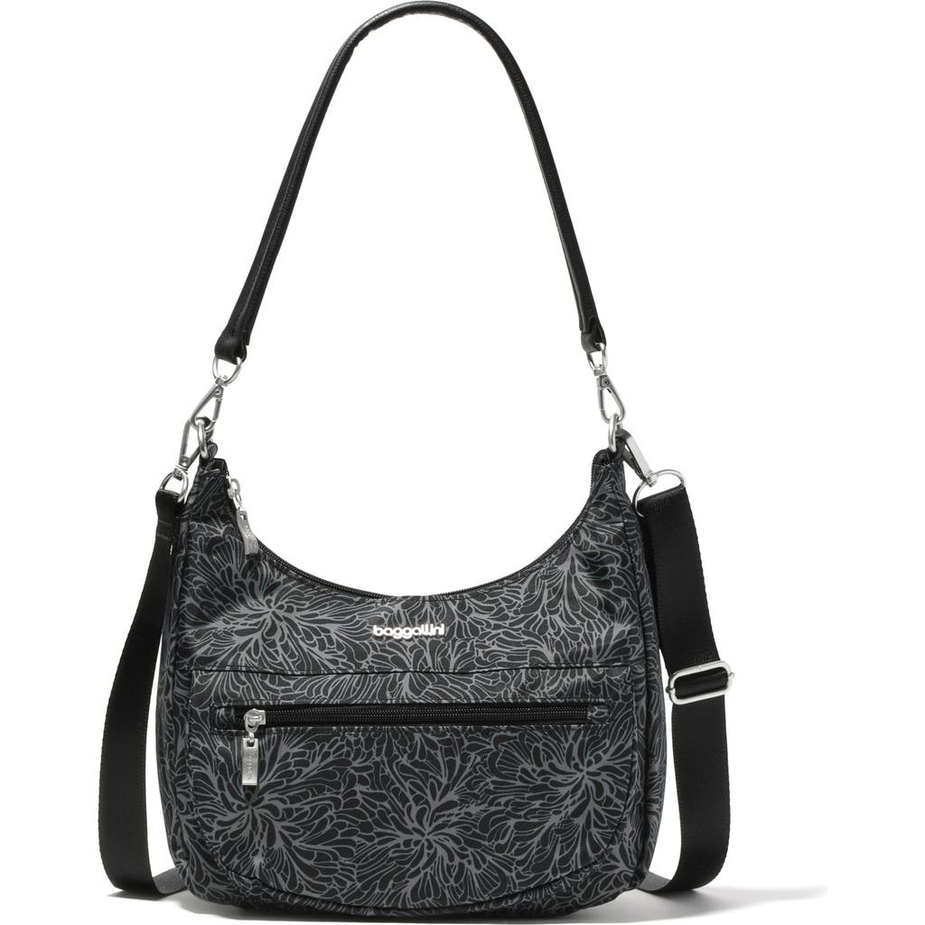 Baggallini Modern Pocket Half Moon Shoulder Bag In Midnight Blossom