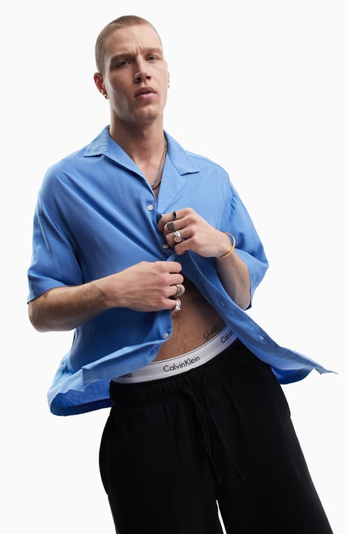 ASOS DESIGN Oversize Revere Collar Short Sleeve Button-Up Shirt in Mid Blue