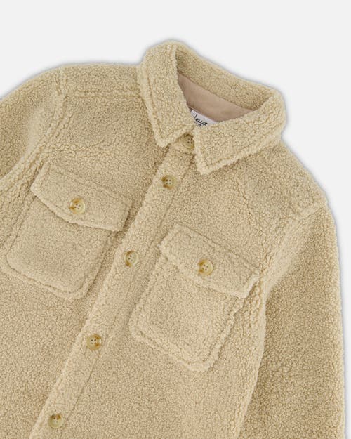 Shop Deux Par Deux Little Boy's Soft Fleece Overshirt With Pocket Beige In Sesame