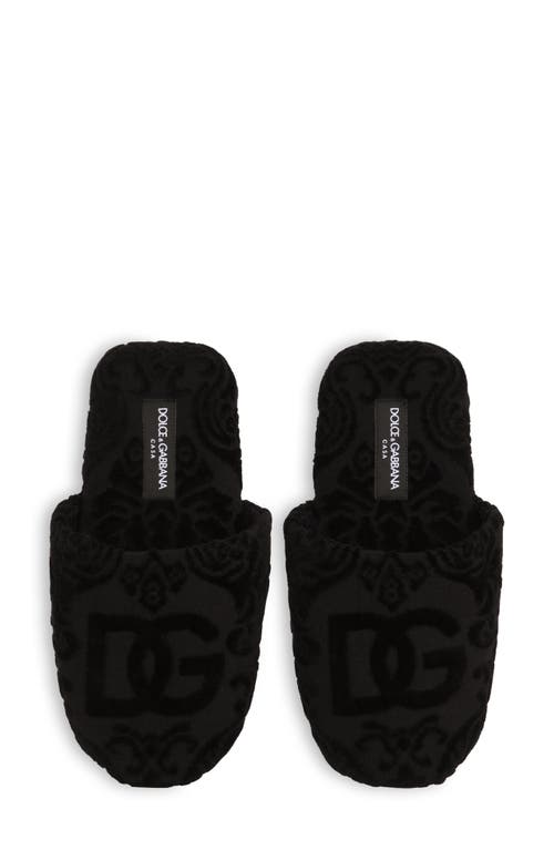 Shop Dolce & Gabbana Dolce&gabbana Dg Logo Jacquard Cotton Terry Cloth Scuff Slipper In Black