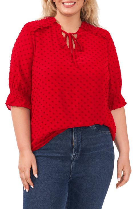 Unique Bargains Women's Plus Size Blouse Vintage Layered Ruffle Casual  Peplum Top 2X Red