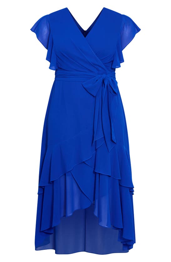 Shop City Chic Ruffle Tie Waist Tiered High-low Maxi Dress In Ultra Blue