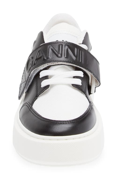 Shop Ganni Mixed Media Low Top Sneaker In Black/white Vintage