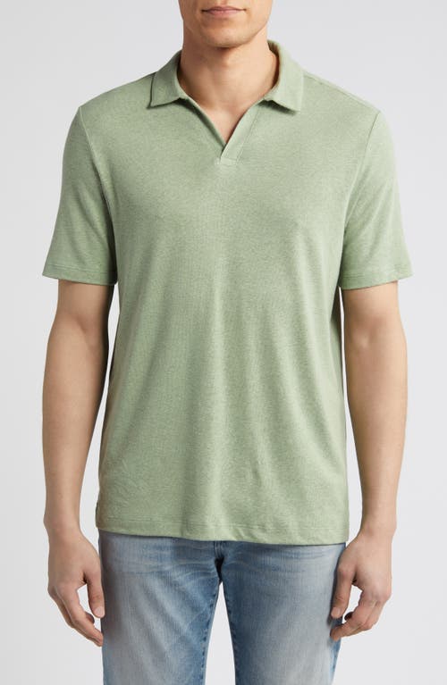 Linen Blend Johnny Collar Polo in Sage