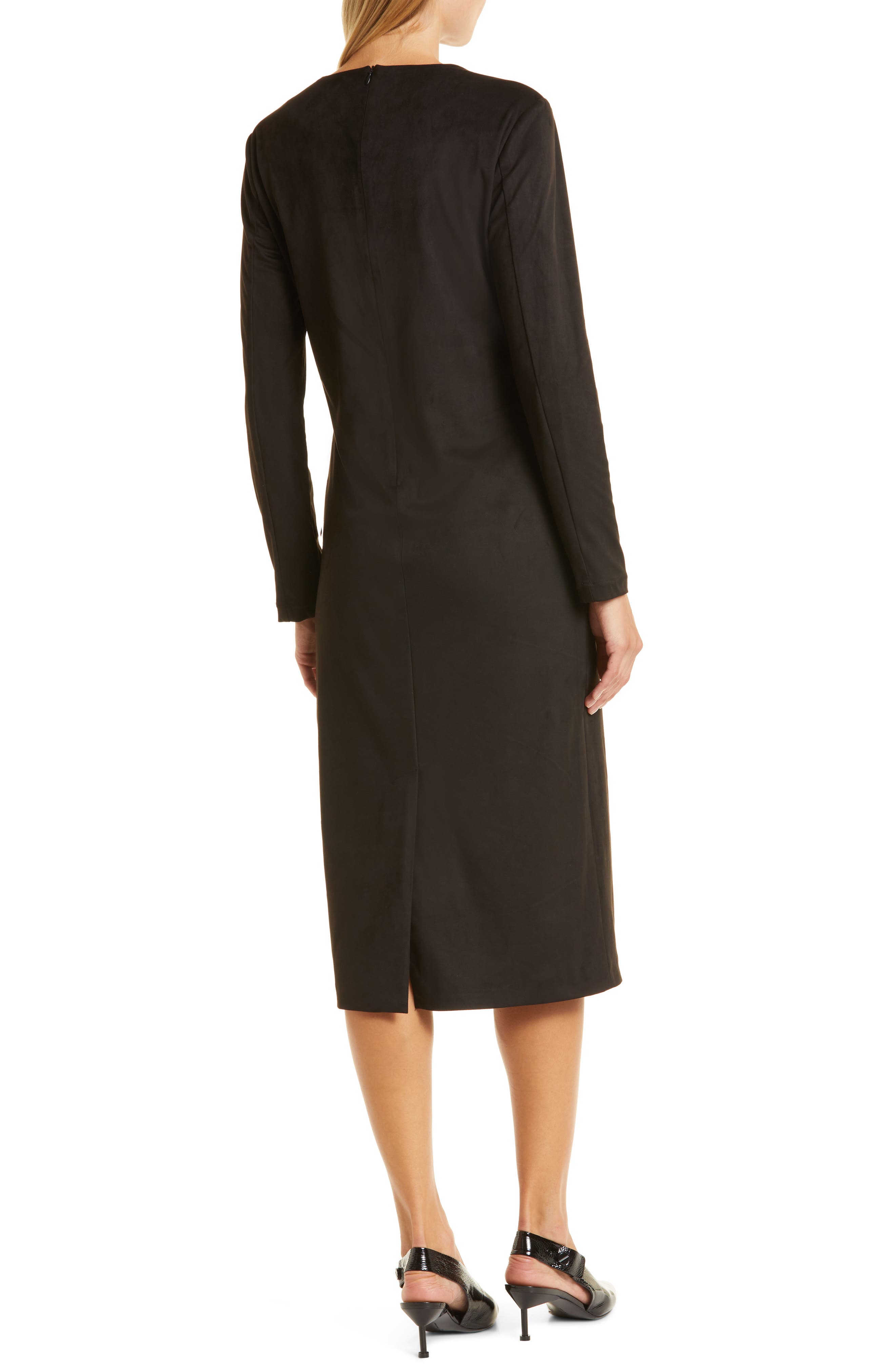Donna Karan New York Front Twist Long Sleeve Faux Suede Dress in Black at Nordstrom, Size 12