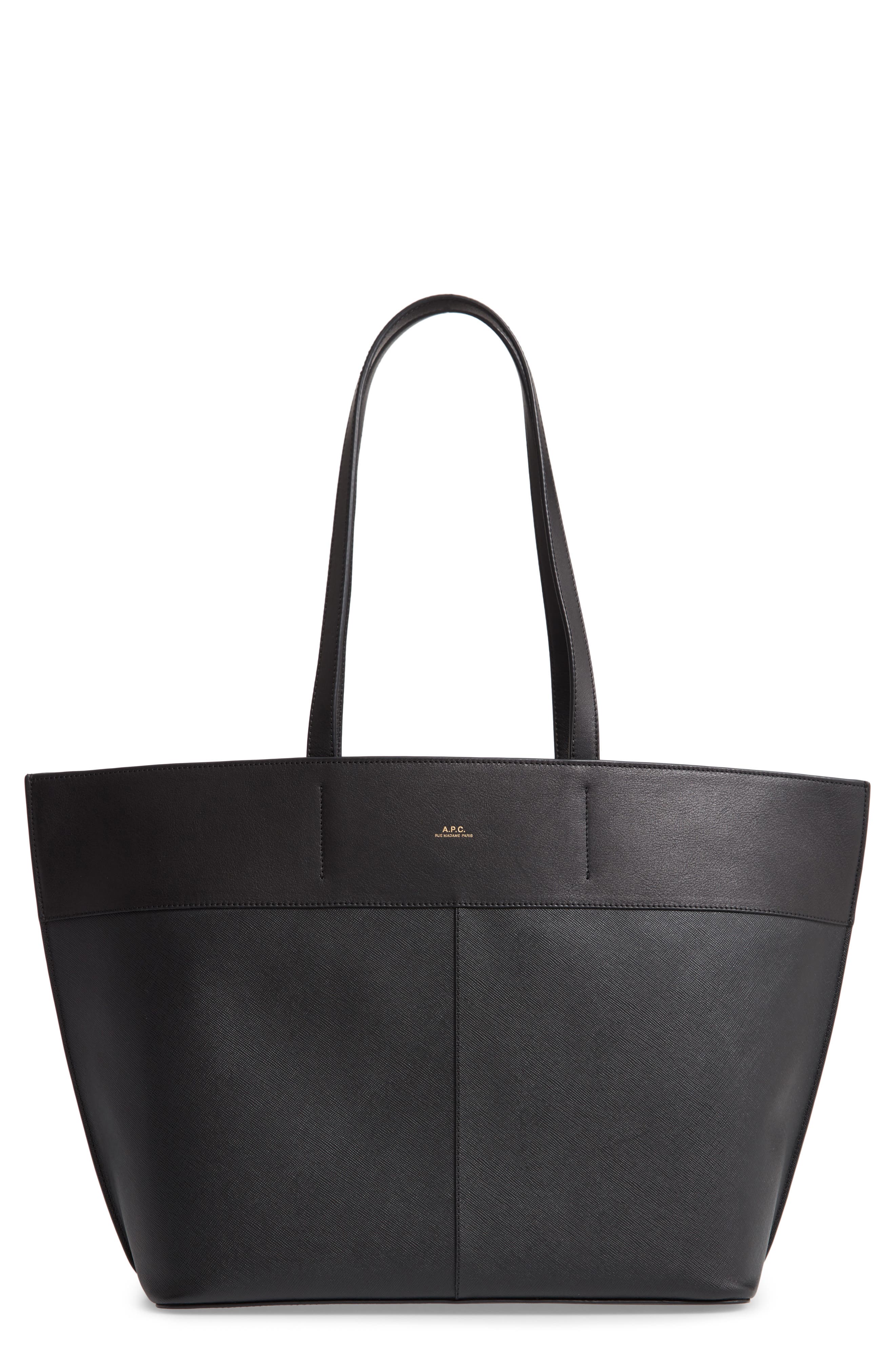 A.p.c. Designer Totally Leather Tote Bag In Lzz Noir