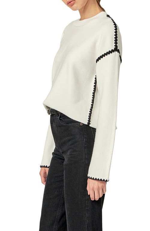 Shop English Factory Embroidered Crewneck Sweater In White/black