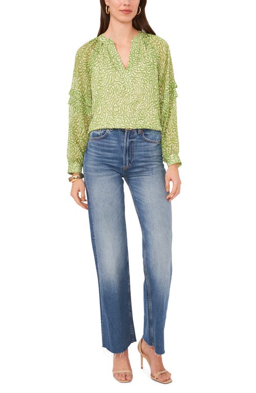 Vince Camuto Abstract Floral Top In Salted Lime
