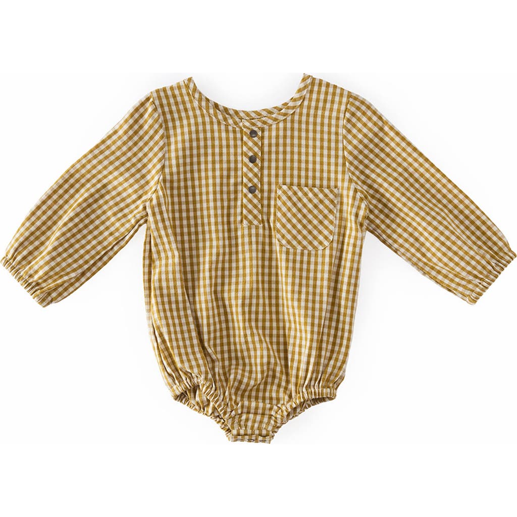 Pehr Gingham Check Long Sleeve Organic Cotton Bodysuit In Yellow