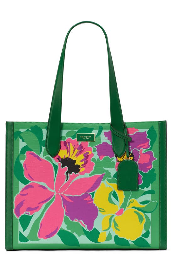 Shop Kate Spade New York Manhattan Orchid Bloom Canvas Tote In Watercress Multi
