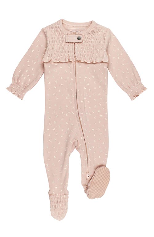 L'ovedbaby Smocked Organic Cotton Zip Footie In Rosewater Dots