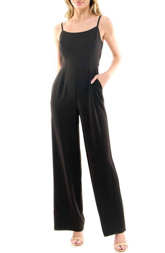 Socialite Sleeveless Stretch Wide Leg Jumpsuit In Black