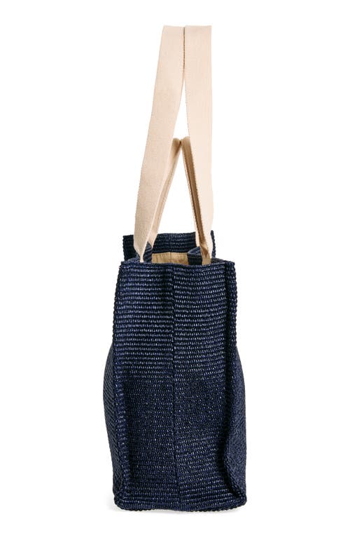 Shop Marni Small Woven Tote Bag In Navy/blue