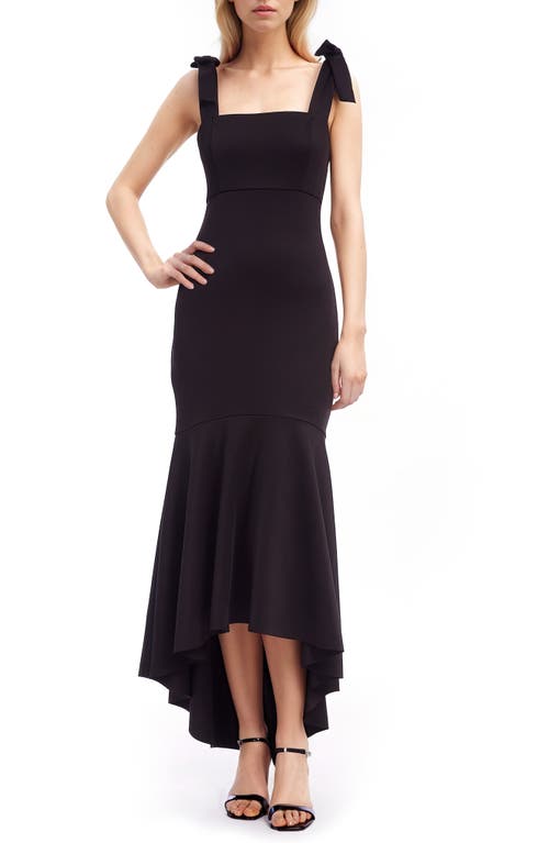 Bow Shoulder High-Low Gown in Black