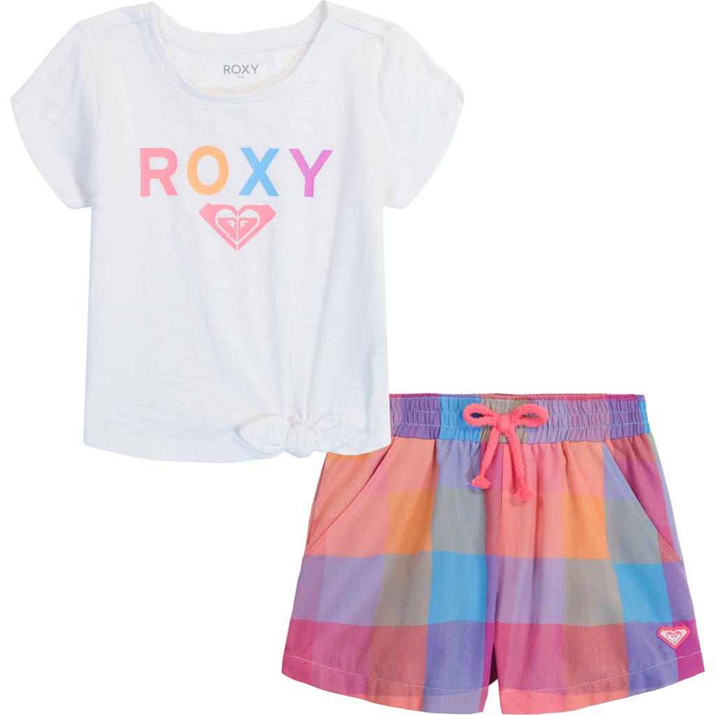 Roxy Kids' Graphic T-shirt & Check Shorts Set In Blue