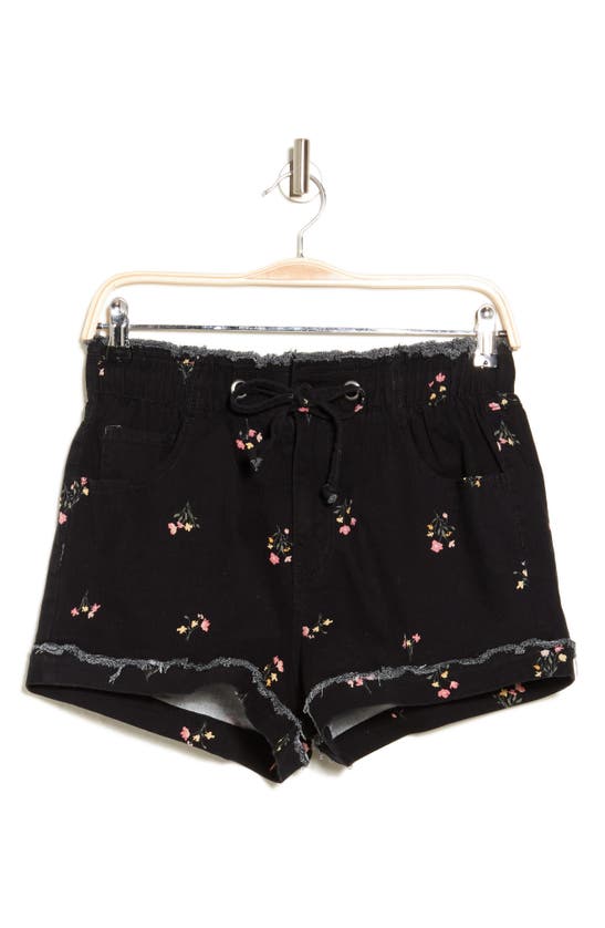Shop Tinseltown Floral Frayed Shorts In Black Soot