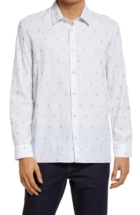 Marshes Flower Stripe Cotton Button-Up Shirt