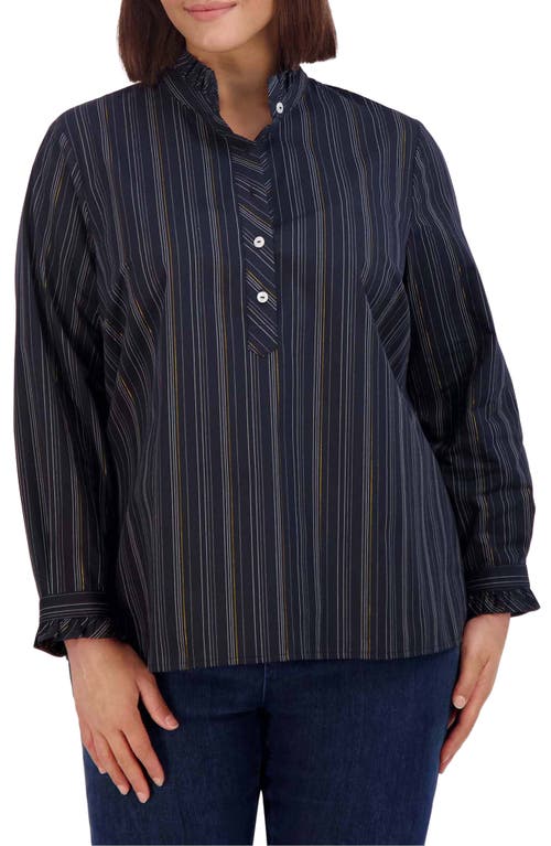 Foxcroft Mia Metallic Stripe Shirt In Blue