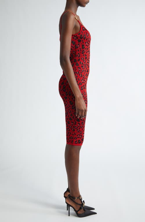 Shop Versace Animalier Leopard Jacquard Body-con Sweater Dress In Lipstick Red