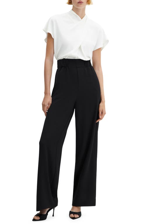 MANGO Wrap Front Straight Leg Jumpsuit in Black at Nordstrom, Size Small