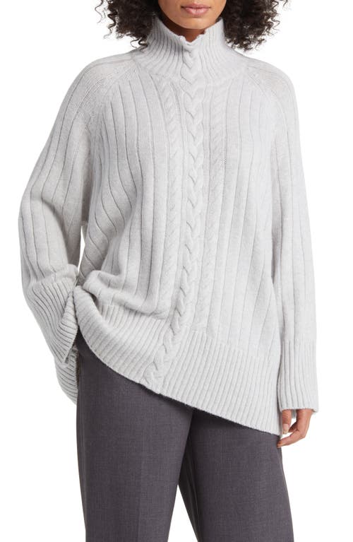 Felixa Oversize Turtleneck Cable Sweater in Light Grey Melange