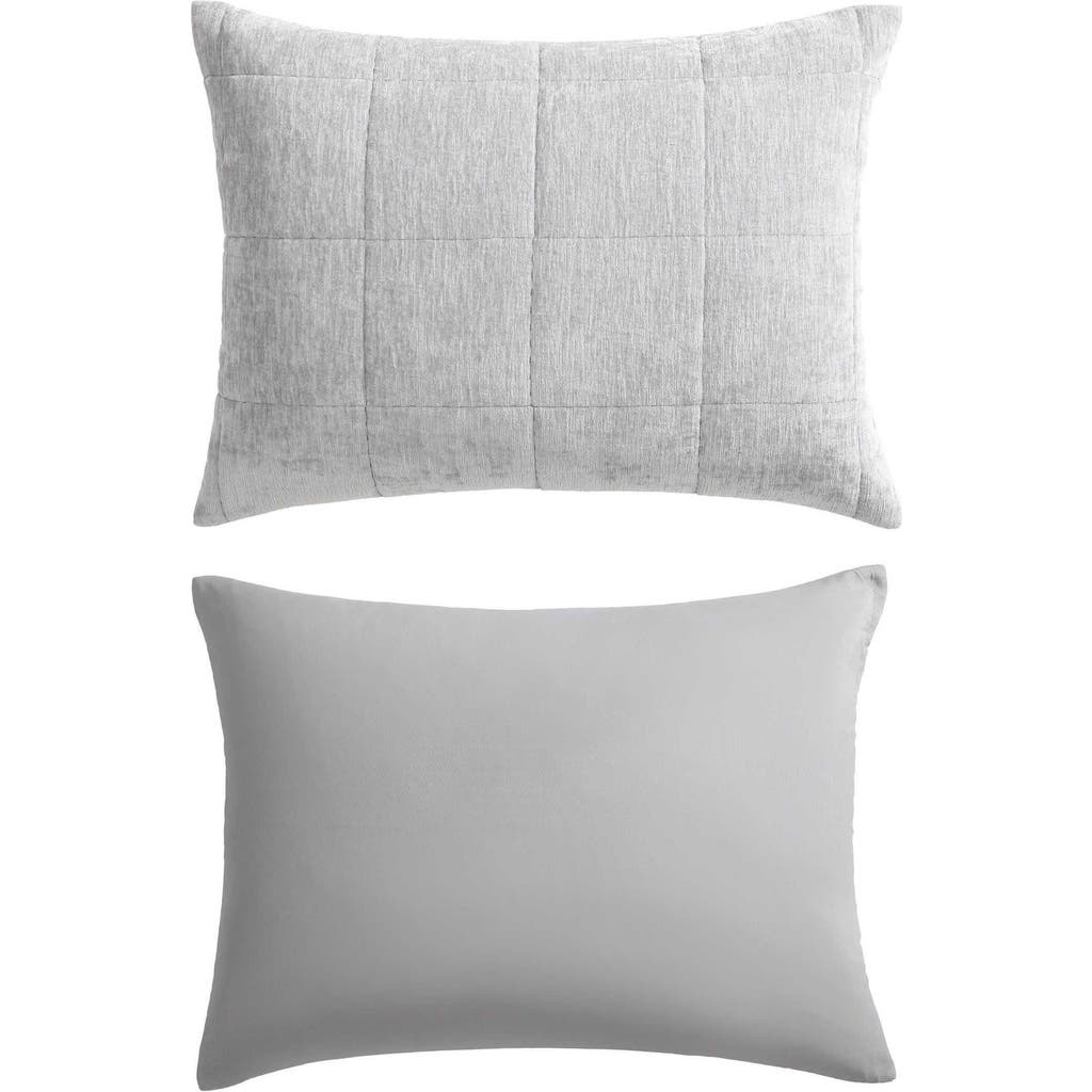Vera Wang Solid Box Stitched Chenille Quilt & Shams Set In Grey