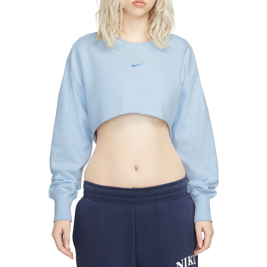 Nike Sportswear French Terry Crewneck Crop Sweatshirt In Blue Tint/university Blue