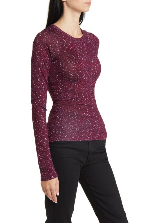 Rag & Bone Shaw Houndstooth Long Sleeve Cotton Top In Burgundy Multi